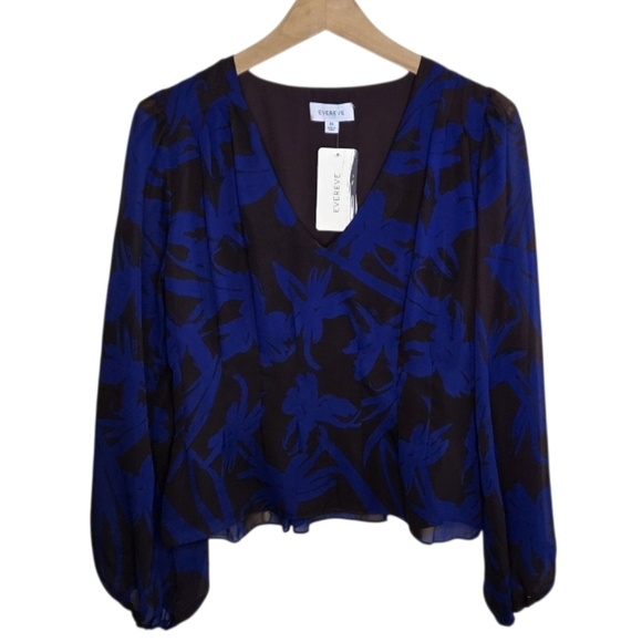 NWT Evereve | Harper Seamed Blouse in Blue Brown Floral Size XS - Picture 7 of 7